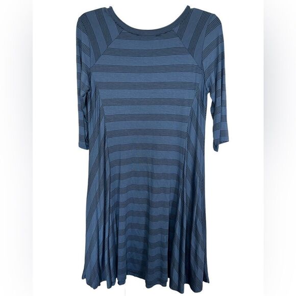 Lush Blue/Black 3/4 Stretch Jersey Knit Swing Dress Size Large - Picture 2 of 8